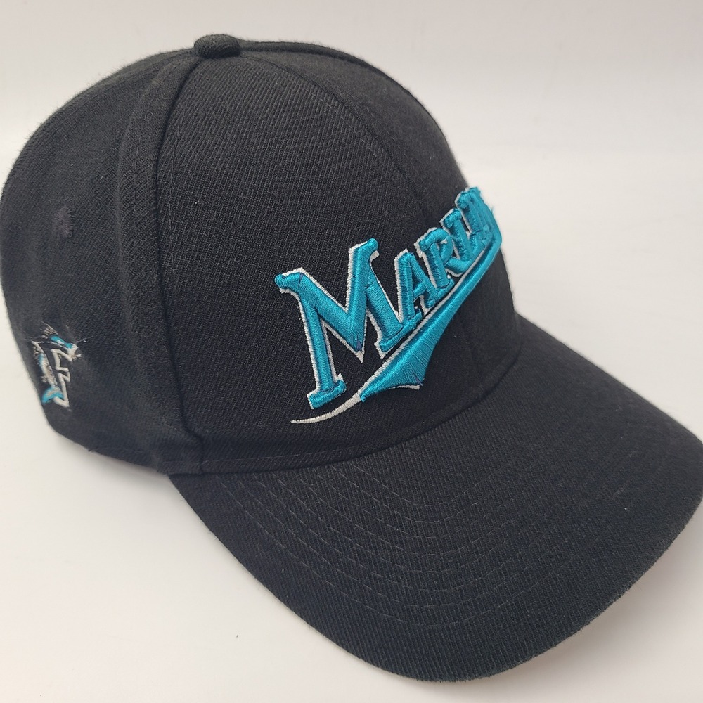 Vintage Florida Marlins Hat Snapback Drew Pearson Black Blue MLB Wool‎ Blend Men